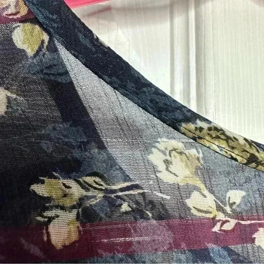 Denver Hayes Boho Blouse Sheet Flowy Floral Blue/White/Brown Size Extra Large - Picture 14 of 16